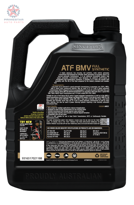 Penrite ATF BMV – 4L Full Synthetic Low-Viscosity ATF (ZF 6/8/9, MB 236.12-17)