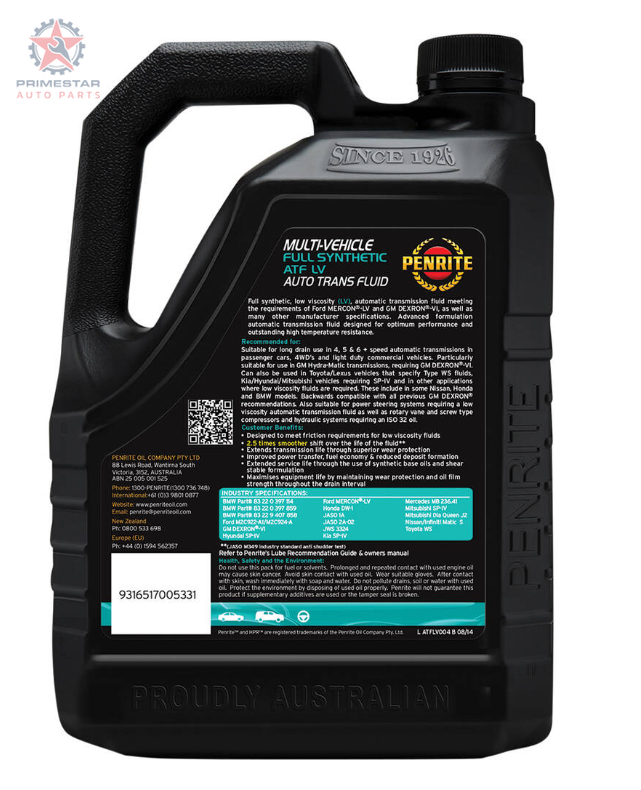 Penrite ATF Multivehicle LV – 4L Full Synthetic Low-Viscosity ATF (DEXRON-VI / MERCON-LV)