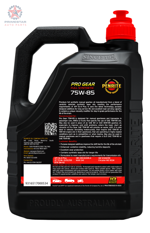 Penrite Pro Gear 75W-85 – 2.5L Full Synthetic PAO/Ester GL-4+ Manual Gearbox Oil